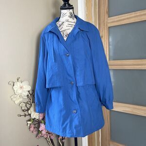 BRAETON Women's Lightweight Jacket Blue Button Up Adjustable Waist Medium